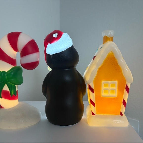 Christmas 11” Light Up Penguin,Ginger bread house & Candy Cane Blow Mold Decor - Picture 3 of 7